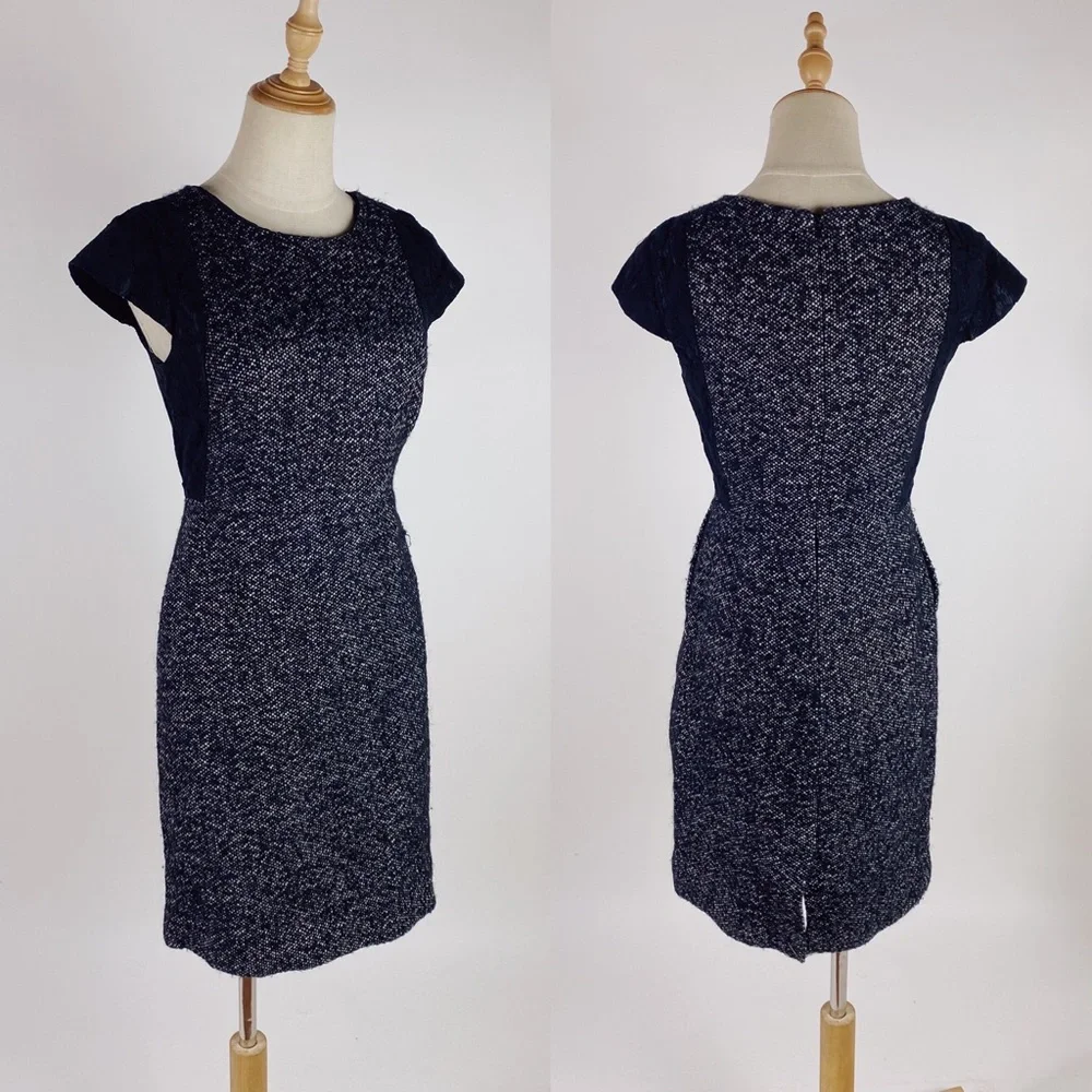 J. CREW Tweed & Lace Cap Sleeve Sheath Dress Black White Womens 2Petite - Picture 1 of 9